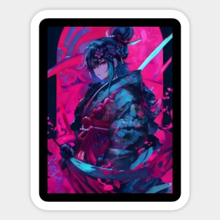 Neon samurai japanese princess Sticker